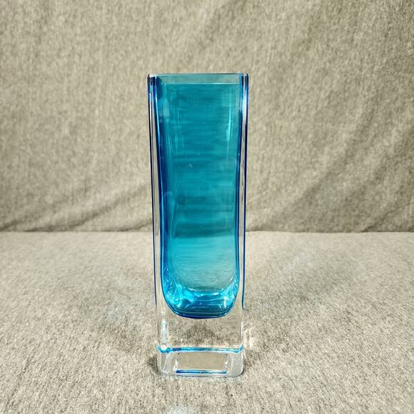 LSA Int'l Vase 8" Mouthblown Poland Aqua Blue Square Bud Excellent Condition Vtg - Picture 7 of 11